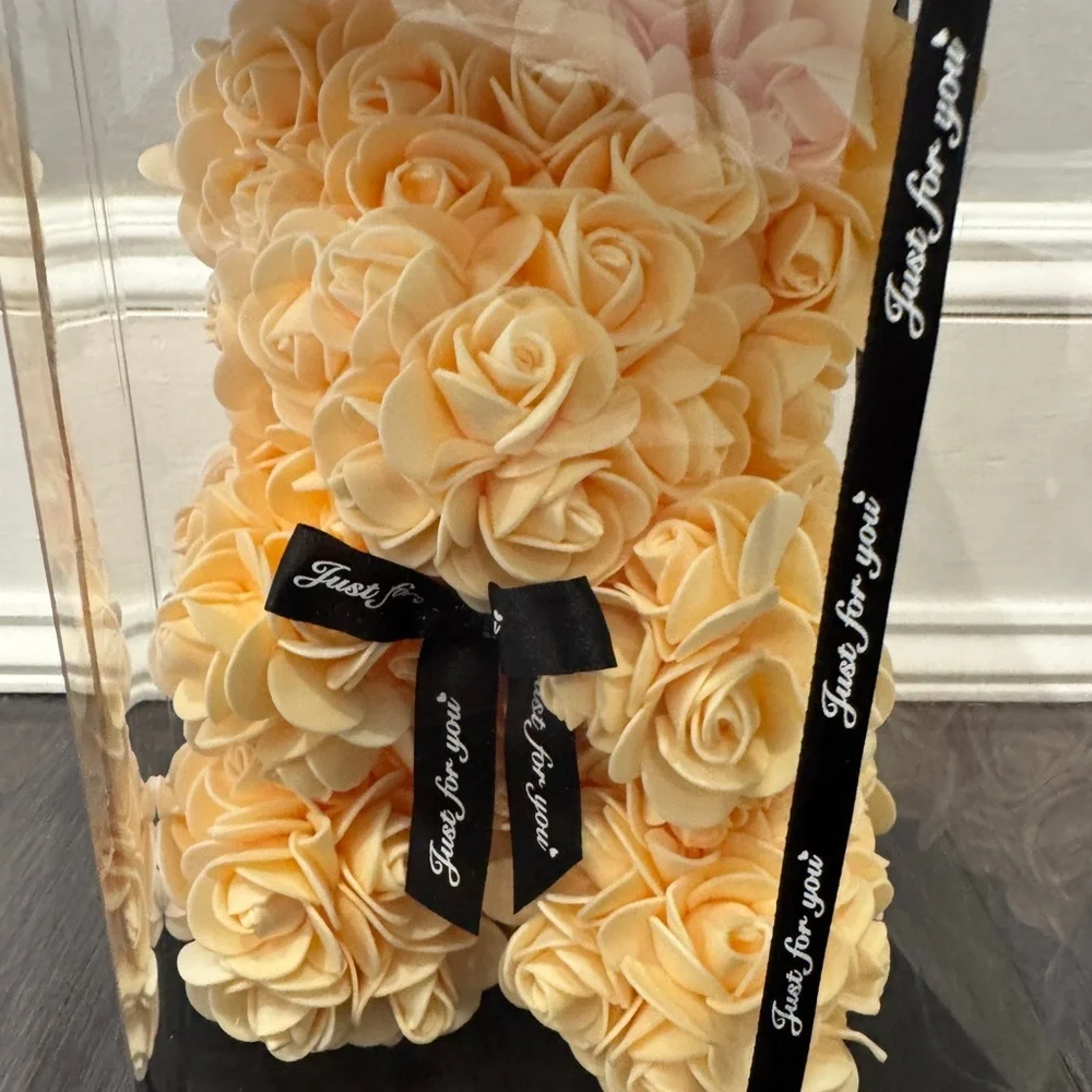 NWT Luxury Cream Faux Forever Rose Teddy Bear in Gift Box Just for You Gift